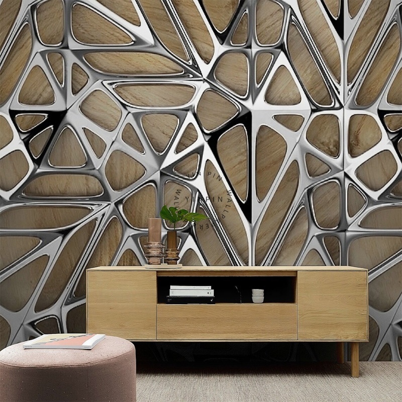 Modern silver gray irregular pattern wallpaper living room office wooden wall mural