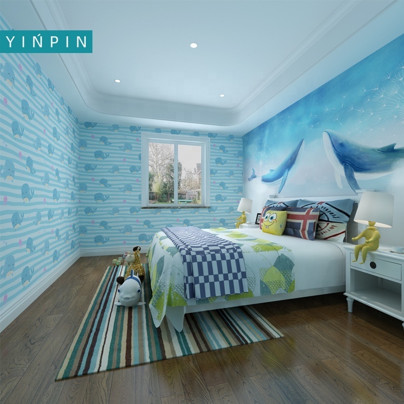 Blue Whale boy room 3d design wallpaper  kids room decor mural