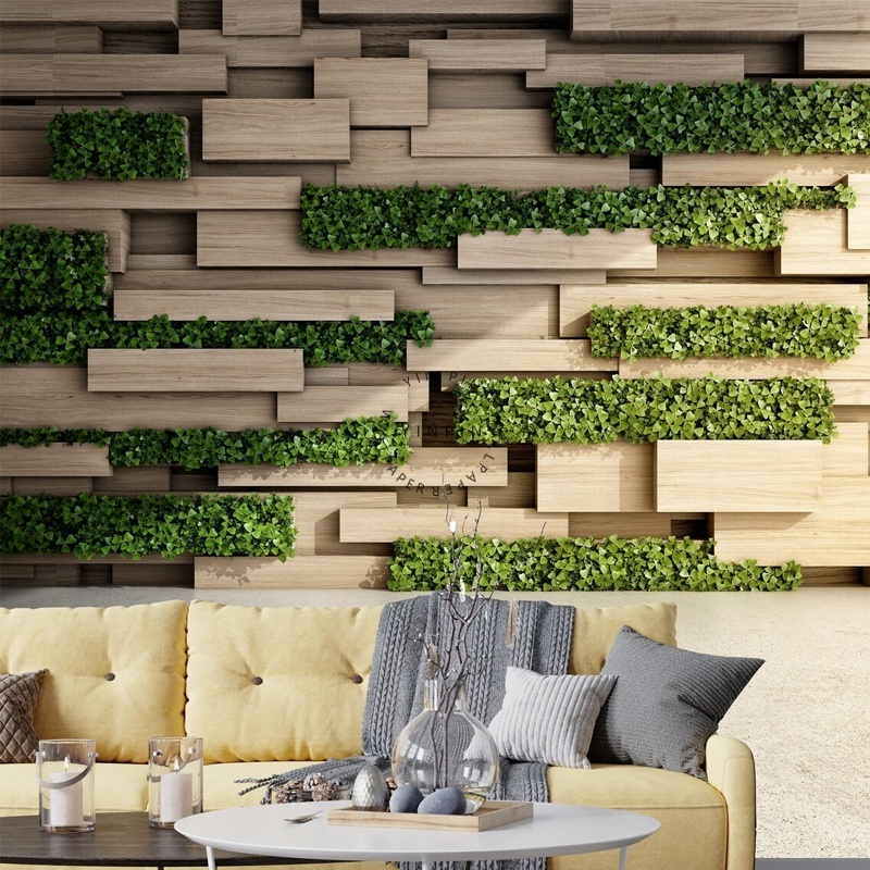 3D effect geometric wallpaper self-adhesive peel and stick natural honeycomb and grassland murals