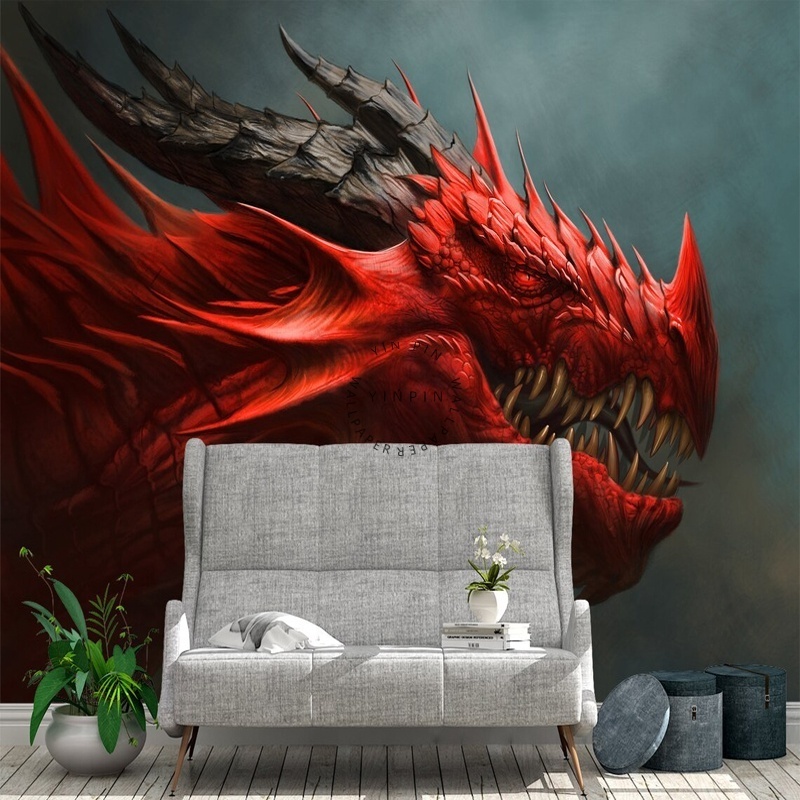 Red Dragon Art Wall Painting Decorative Art Print Wallpaper