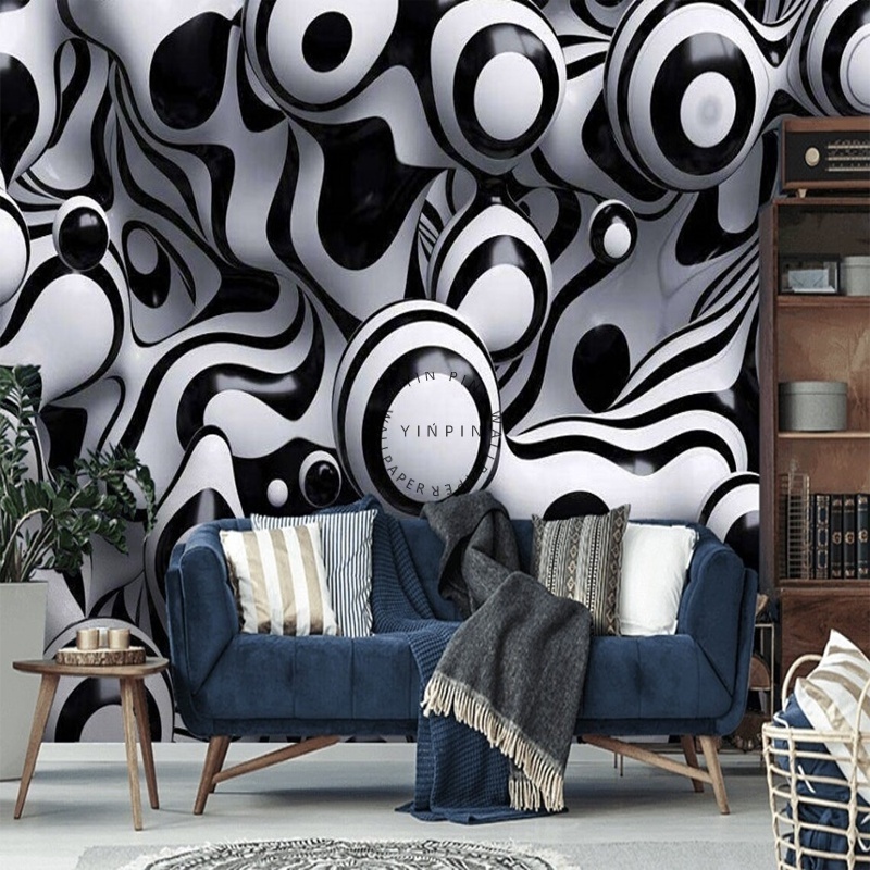 Black and white drop wallpaper peeling and pasting customized 3D photos living room decoration murals