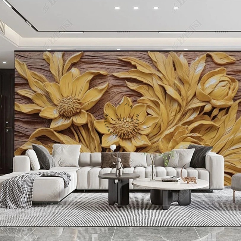 Sunflower wood grain relief wall 8d peel stick wallpapers for living room