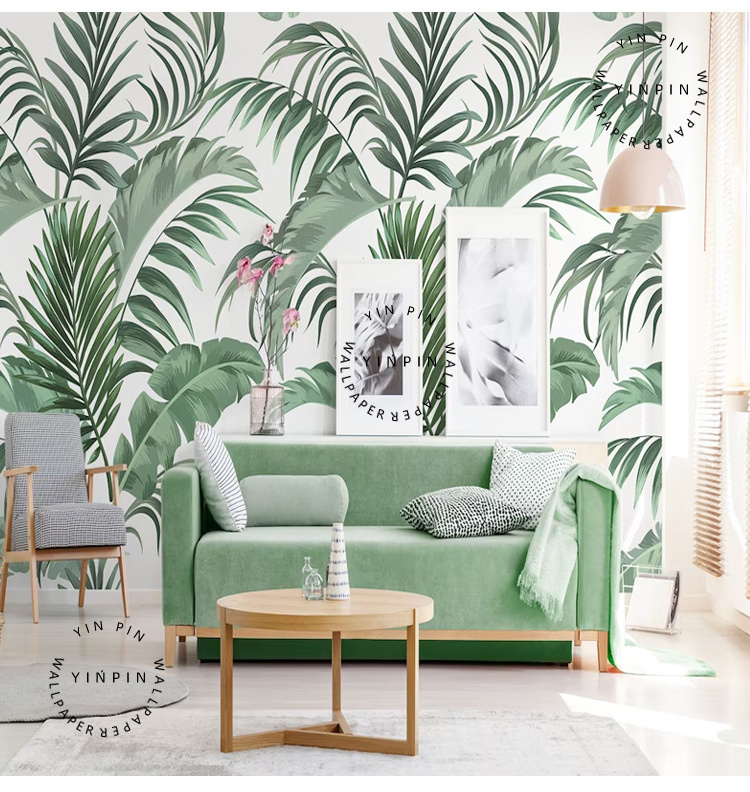 Green banana leaf wallpaper living room and bedroom palm leaf self-adhesive mural