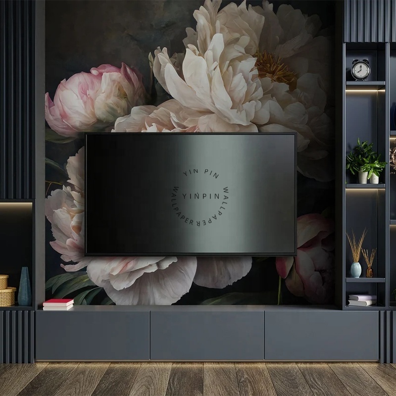 Beautiful dark peony floral wall paper peel and stick wallpaper