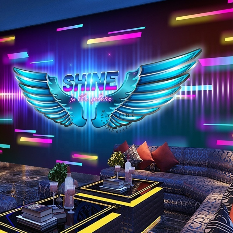 KTV decoration dedicated luminous technology sense 3D wings nightclub wallpaper