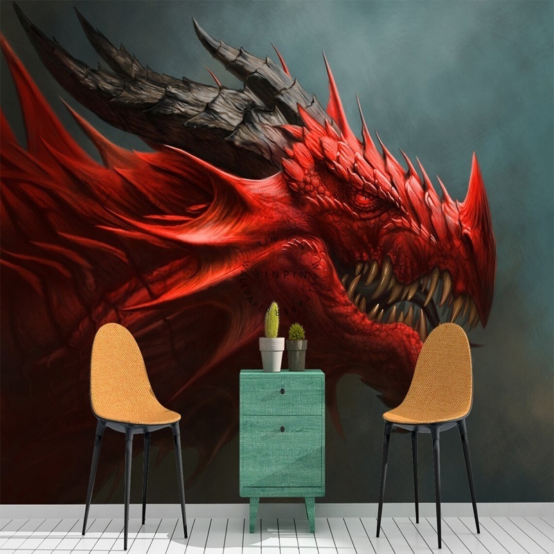 Red Dragon Art Wall Painting Decorative Art Print Wallpaper