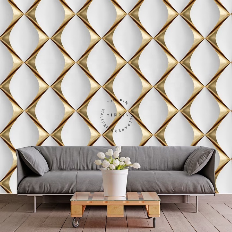 Wall Mural Made Of White Background With Golden Decorative Elements Peel And Stick  Non Woven Wallpaper Wall Decor