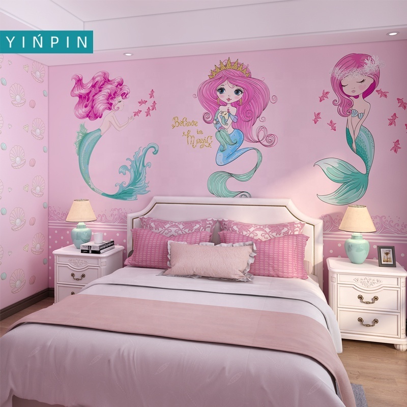 Beautiful pink mermaid custom  mural wallpaper  decoration for princess room