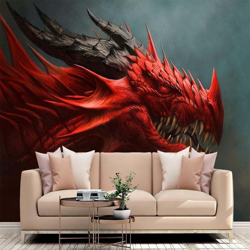 Red Dragon Art Wall Painting Decorative Art Print Wallpaper