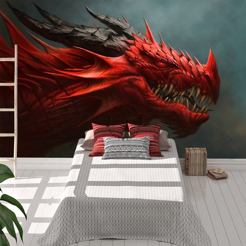 Red Dragon Art Wall Painting Decorative Art Print Wallpaper