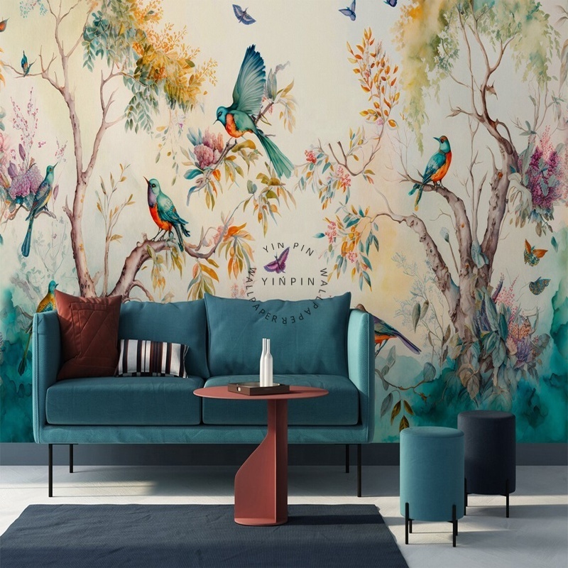 flower bird 3d self adhesive wallpaper background wall mural Wall decoration