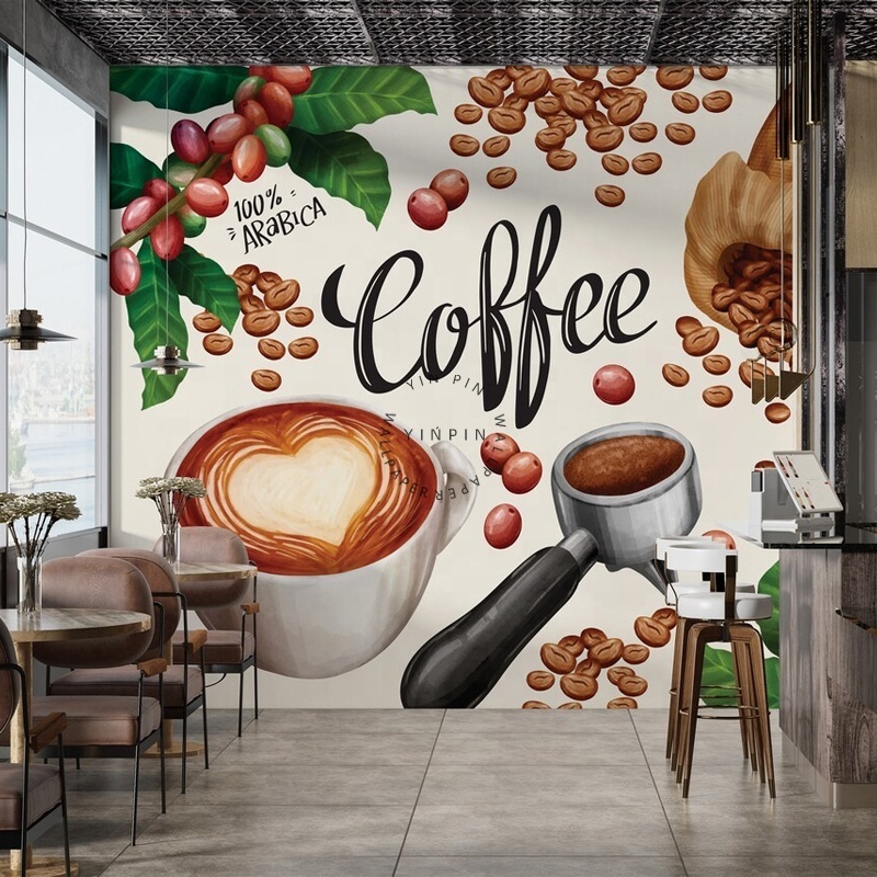 Customizable 3D French Coffee Shop Wallpapers for Living Room Decorative Wall Panels