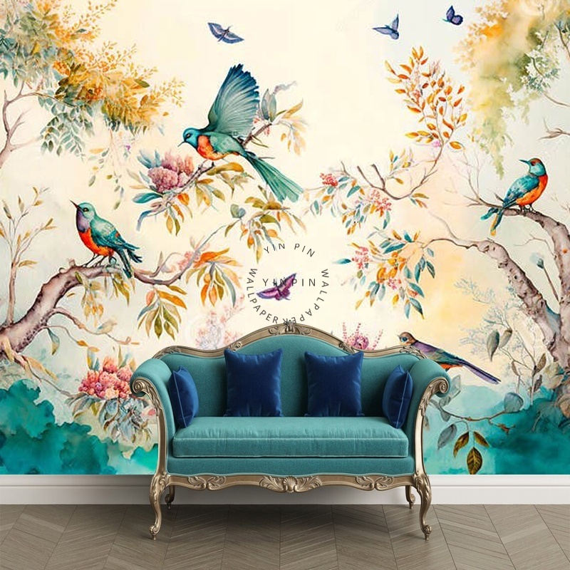 flower bird 3d self adhesive wallpaper background wall mural Wall decoration