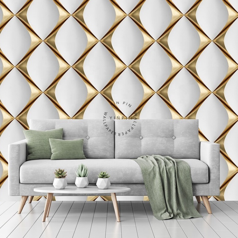 Wall Mural Made Of White Background With Golden Decorative Elements Peel And Stick  Non Woven Wallpaper Wall Decor