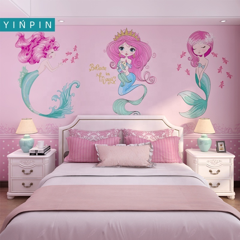 Beautiful pink mermaid custom  mural wallpaper  decoration for princess room