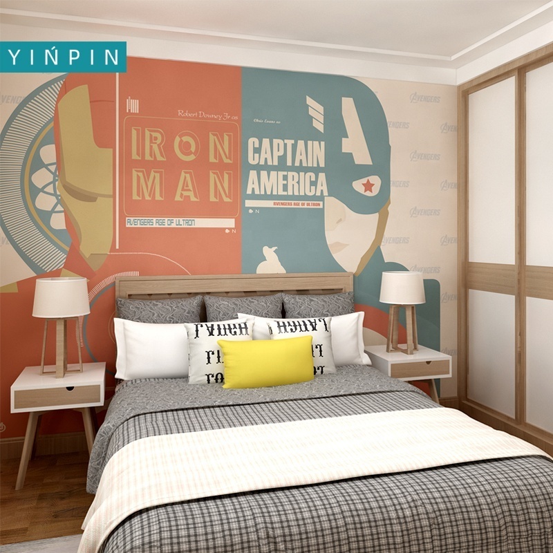 Custom Hot Sale Iron Man Captain America Boy Children's Bedroom Background Wallpaper