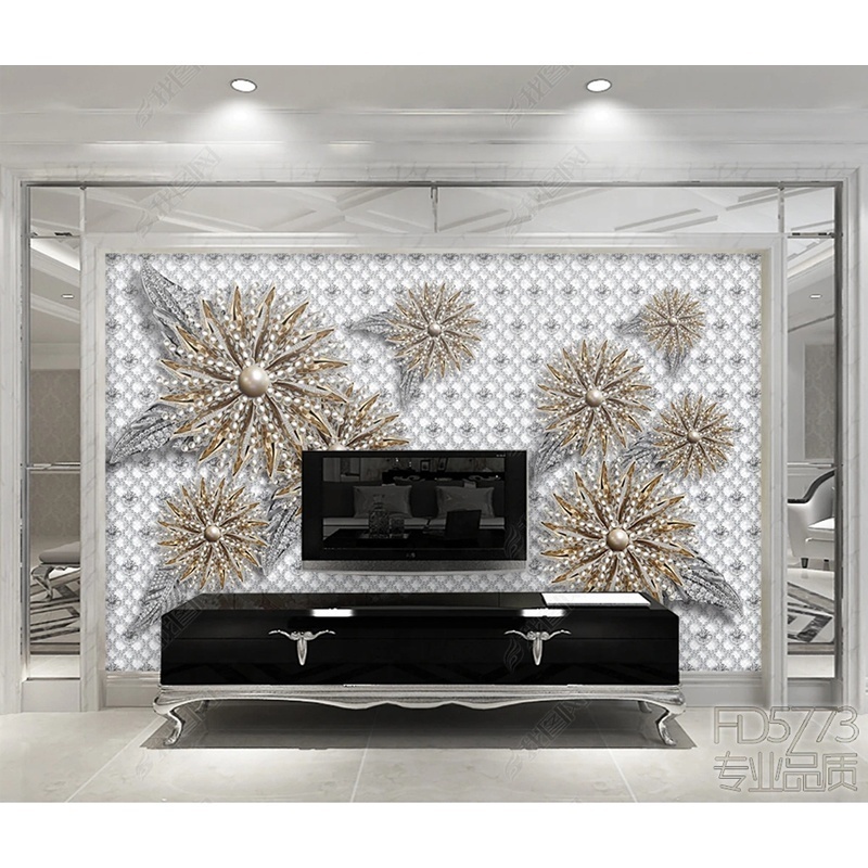 Custom modern Jewelry relief flower 3d 5d 8d wallpaper mural home TV wall decoration