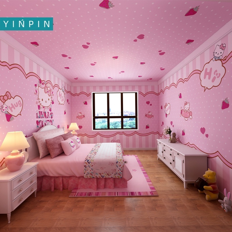 Pink hello kitty wallpaper 3d home design for kids room decor mural