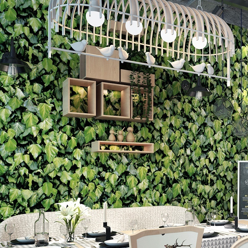 Green leaf  non woven wallpaper pvc luxury wall paper home decoration