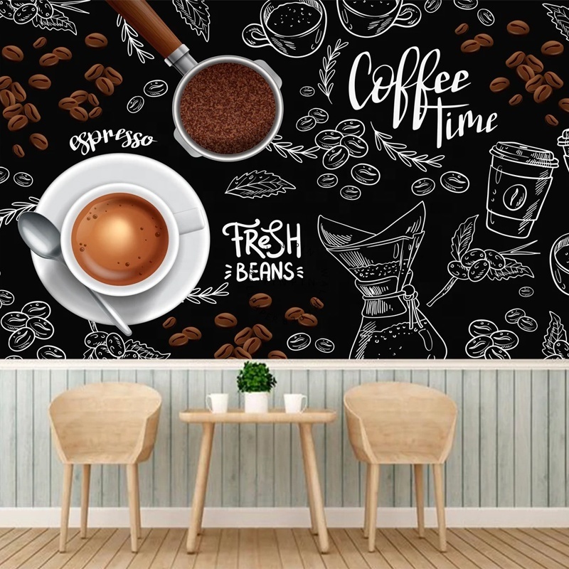 Coffee shop kitchen poster wall art peeling wallpaper design