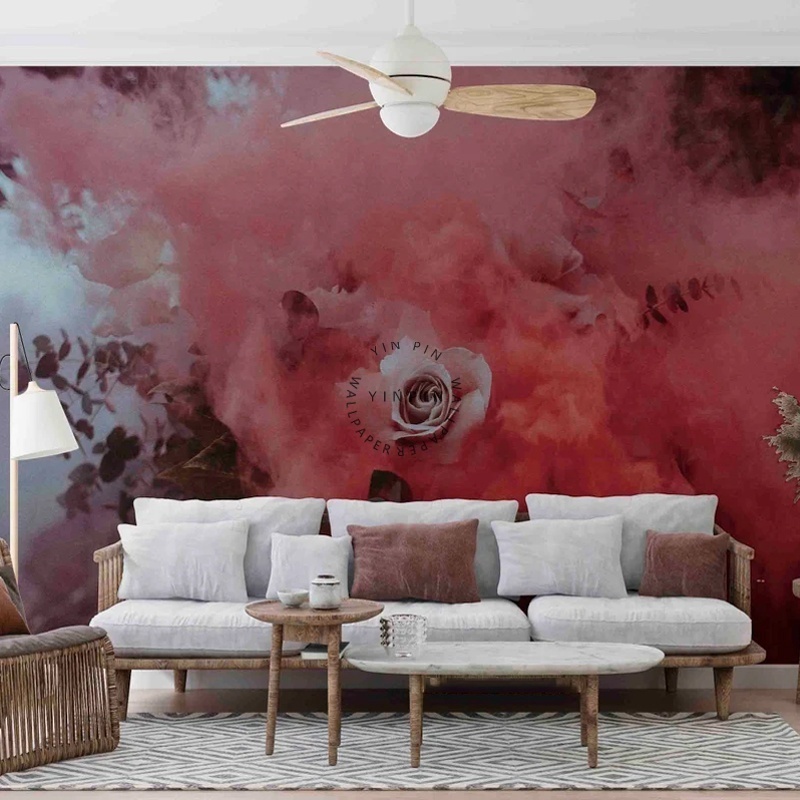 Red smoke rose nursery with removable design wallpaper mural decoration