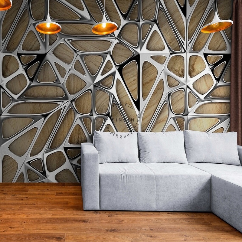 Modern silver gray irregular pattern wallpaper living room office wooden wall mural