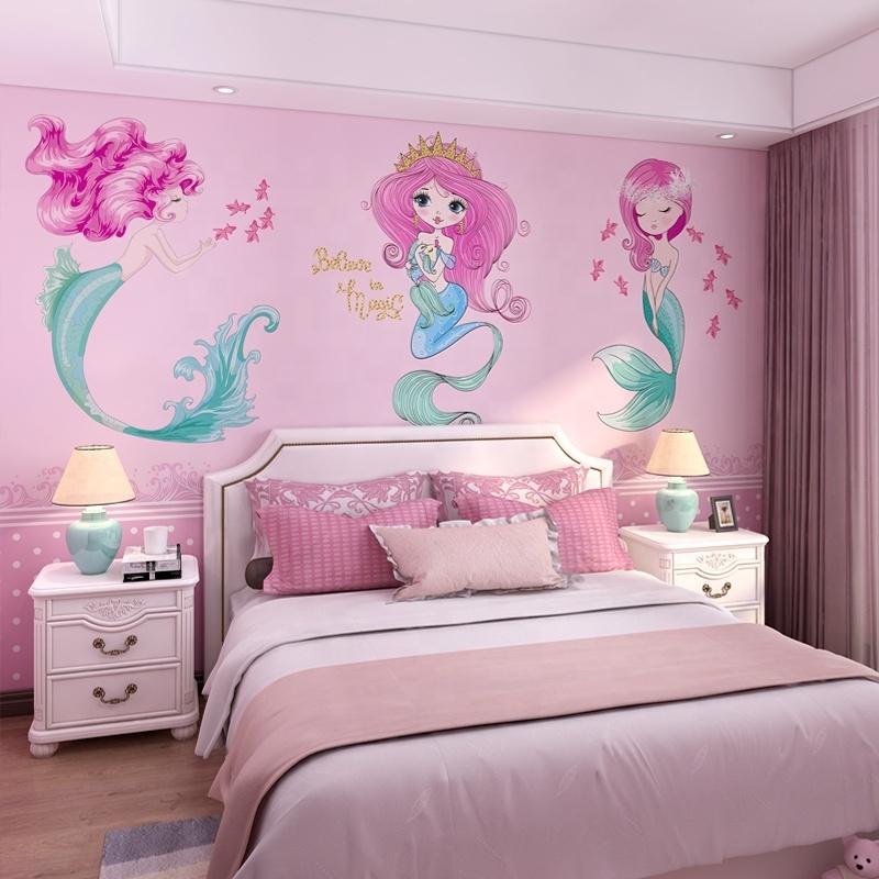 Beautiful pink mermaid custom  mural wallpaper  decoration for princess room