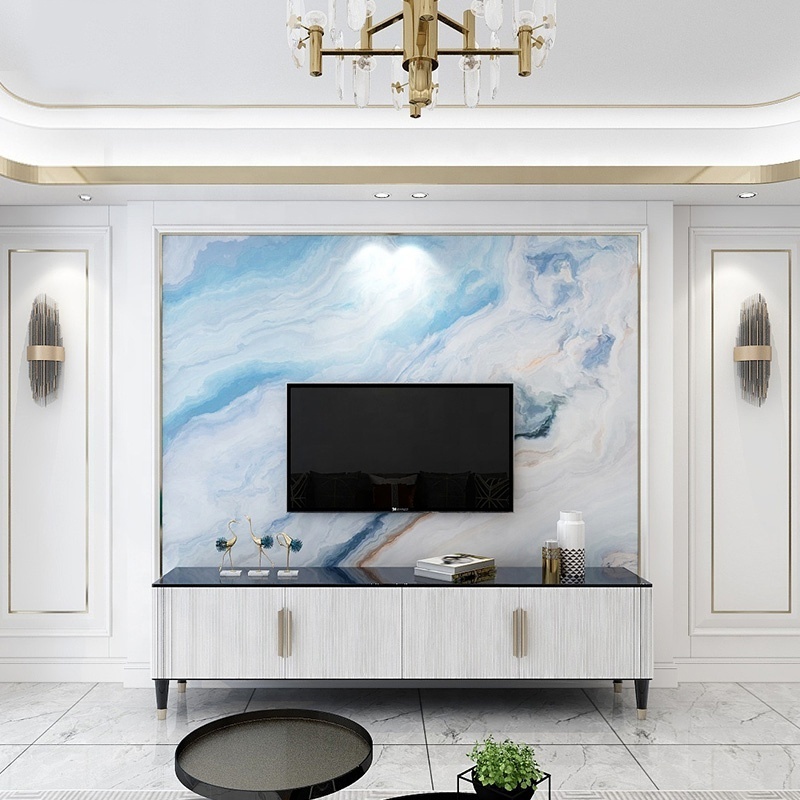 Customized blue 3d wallpaper colour marble peel and stick wall paper tv wall decor