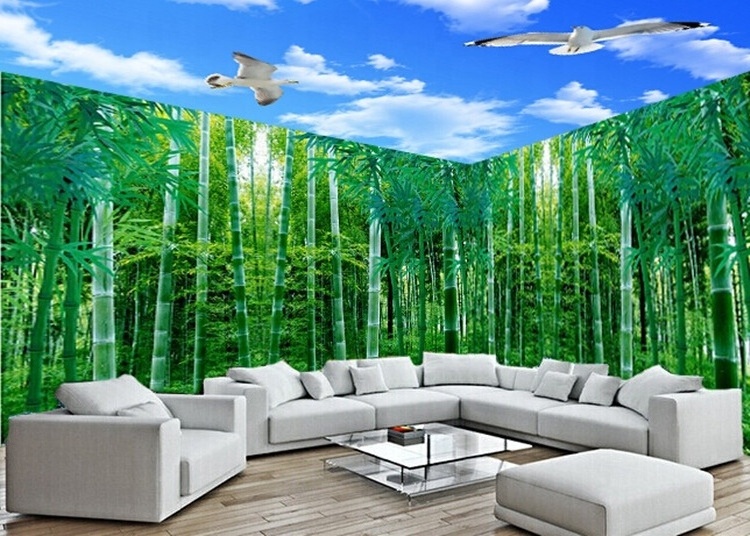 3D Bamboo Wallpaper Mural Landscape Wall Paper Wholesale Custom Natural Graphic Design Modern Floral Hotel CMYK Silk Wallpaper