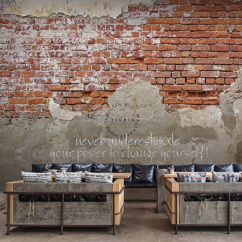 Retro industrial style cement brick pattern restaurant mural decoration wallpaper