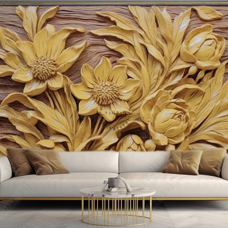 Sunflower wood grain relief wall 8d peel stick wallpapers for living room