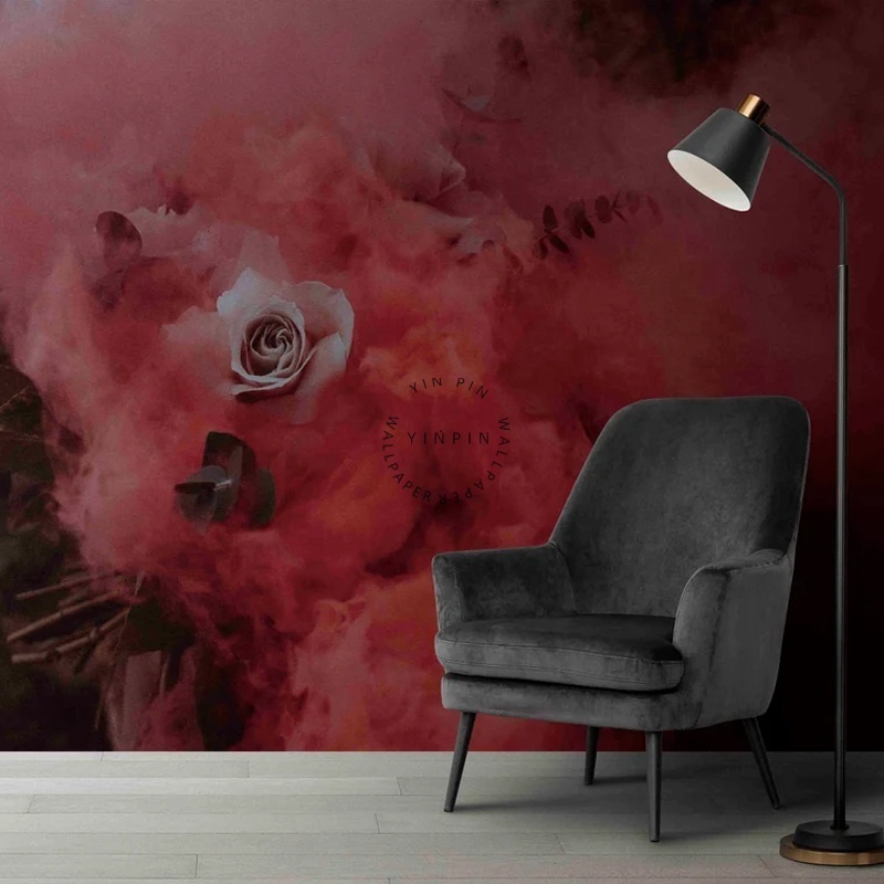 Red smoke rose nursery with removable design wallpaper mural decoration