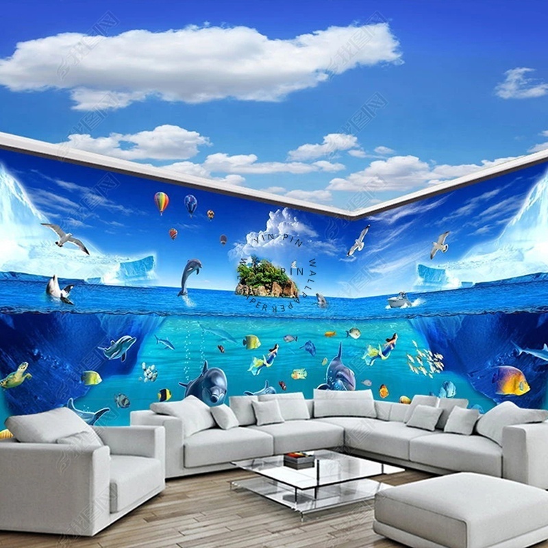 Underwater dolphins adhesive wall 3d ocean world wallpaper