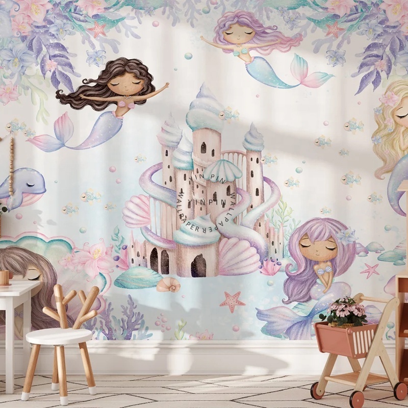 Mermaid nursery peel and stick 3d wallpaper home decoration