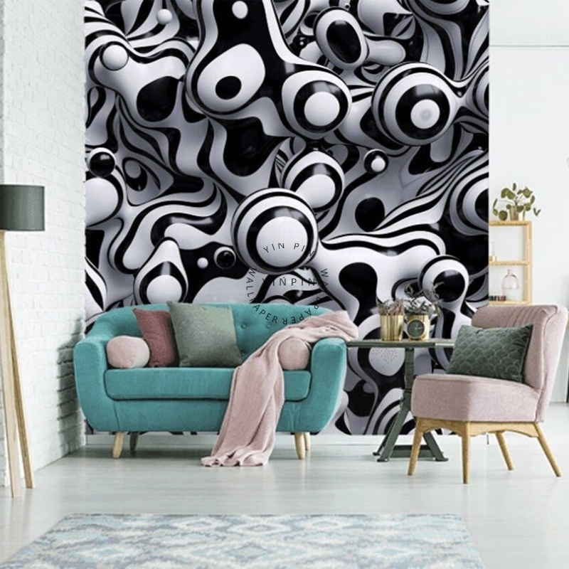 Black and white drop wallpaper peeling and pasting customized 3D photos living room decoration murals