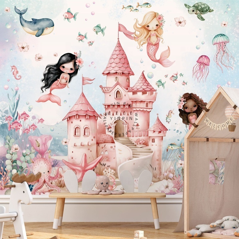 Mermaid nursery underwater wall mural wallpaper sticker 3d wall paper