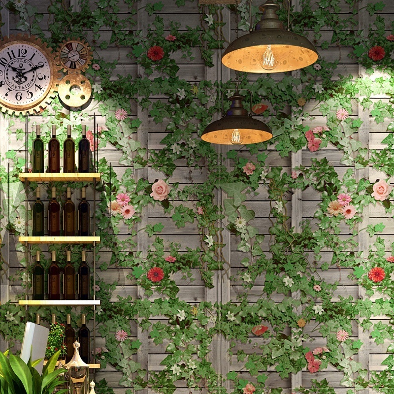 Green leaf  non woven wallpaper pvc luxury wall paper home decoration