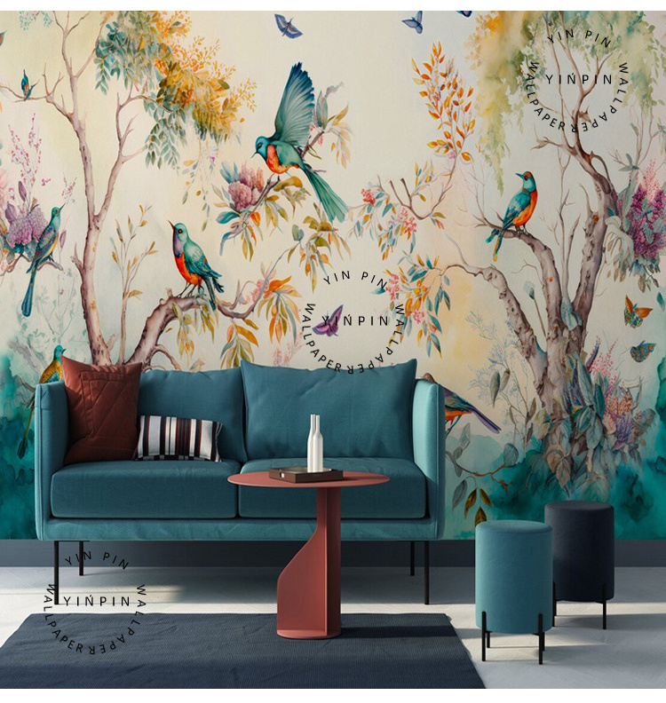 flower bird 3d self adhesive wallpaper background wall mural Wall decoration