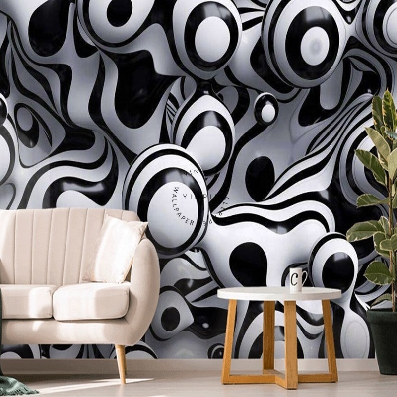 Black and white drop wallpaper peeling and pasting customized 3D photos living room decoration murals