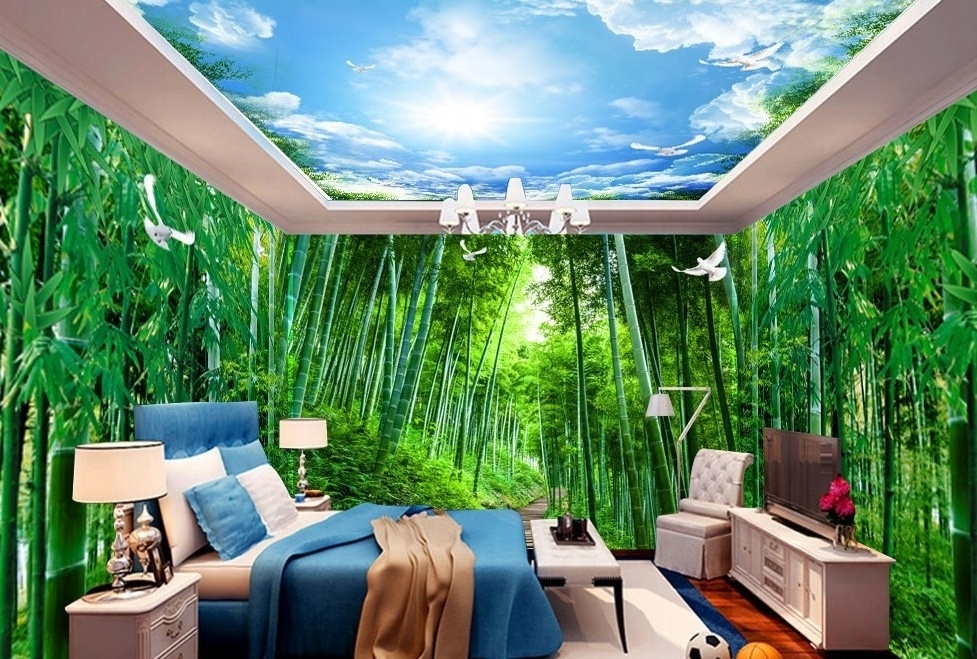 3D Bamboo Wallpaper Mural Landscape Wall Paper Wholesale Custom Natural Graphic Design Modern Floral Hotel CMYK Silk Wallpaper