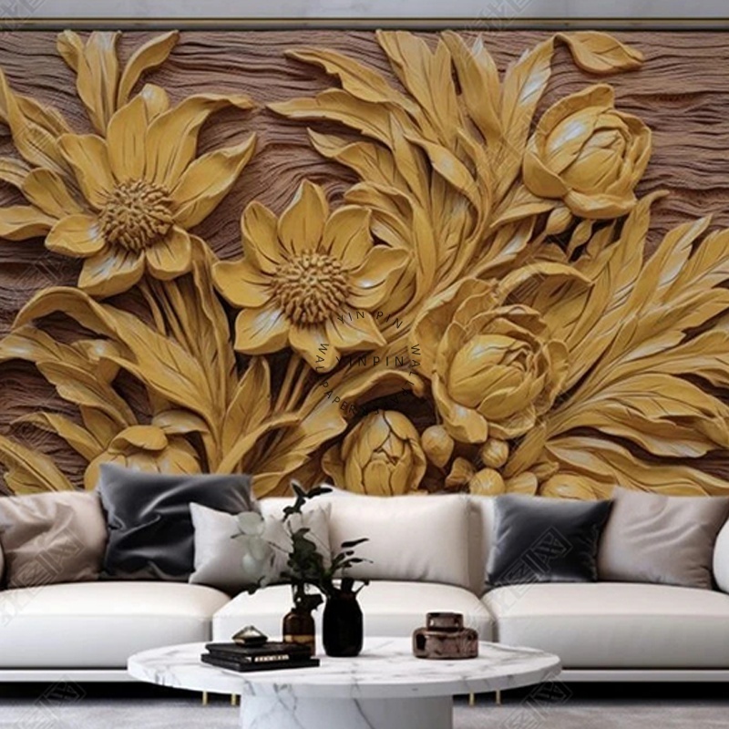 Sunflower wood grain relief wall 8d peel stick wallpapers for living room