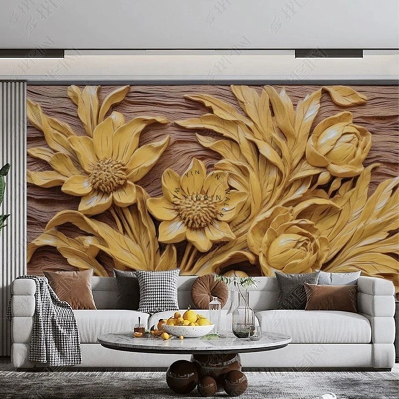 Sunflower wood grain relief wall 8d peel stick wallpapers for living room