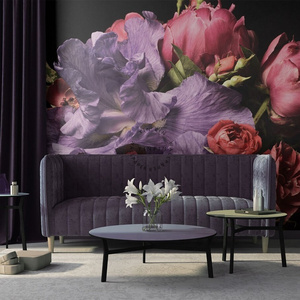 Purple iris and pink peony self-adhesive washable 3d wallpaper design