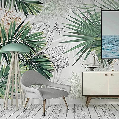 Customized tropical plant self adhesive wallpaper 3D leaf mural background decoration