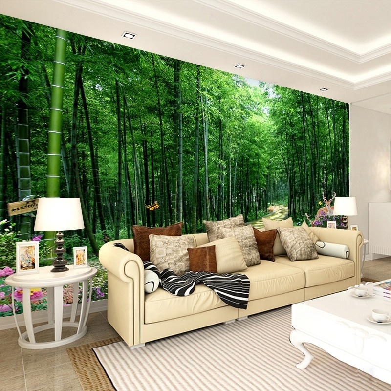 3D Bamboo Wallpaper Mural Landscape Wall Paper Wholesale Custom Natural Graphic Design Modern Floral Hotel CMYK Silk Wallpaper