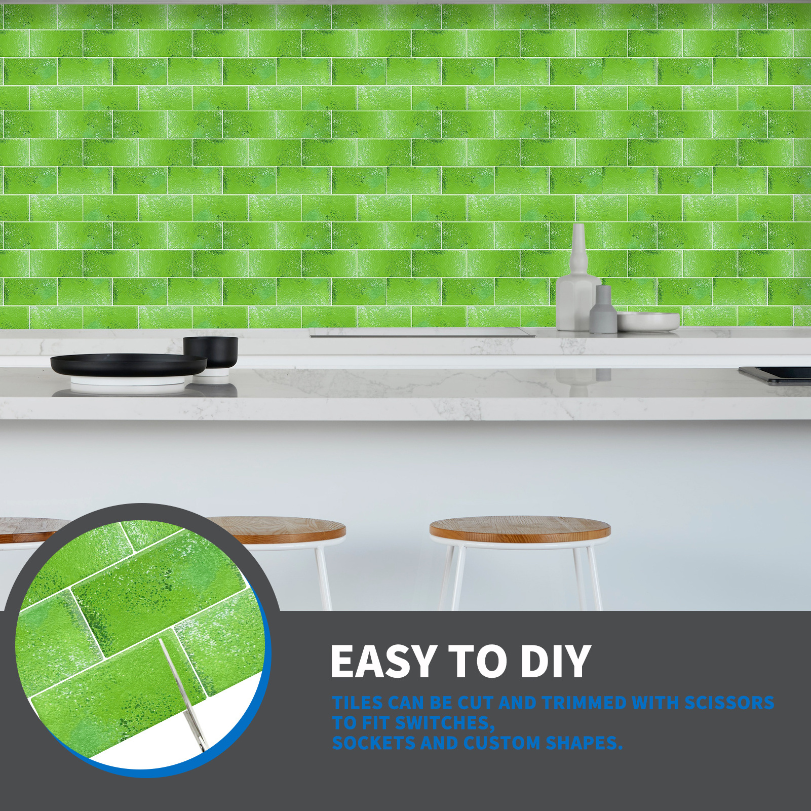 Eco-friendly Home Decor Stickers Self Adhesive Wall Tiles Waterproof Stick on Tile  3D Subway Green Tiles for Kitchen