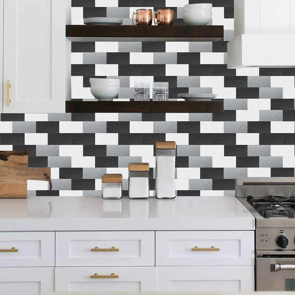 Black White Stick And Go Wall Tile  Self Adhesive Backsplash  Peel And Stick Wallpaper Mosaics