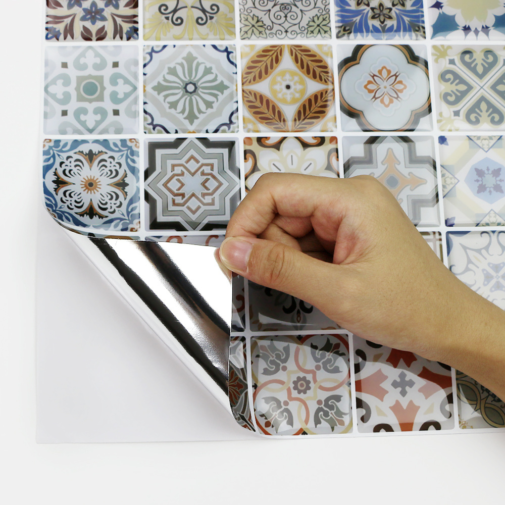 A cozy bathroom with vintage peel and stick tiles for backsplash