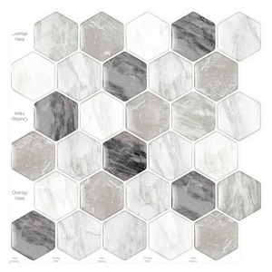 Self Adhesive Stick on Tile Backsplash 12" x12" Hexagon Marble Sticker Mould-proof Function Waterproof Peel and Stick Wall Tile