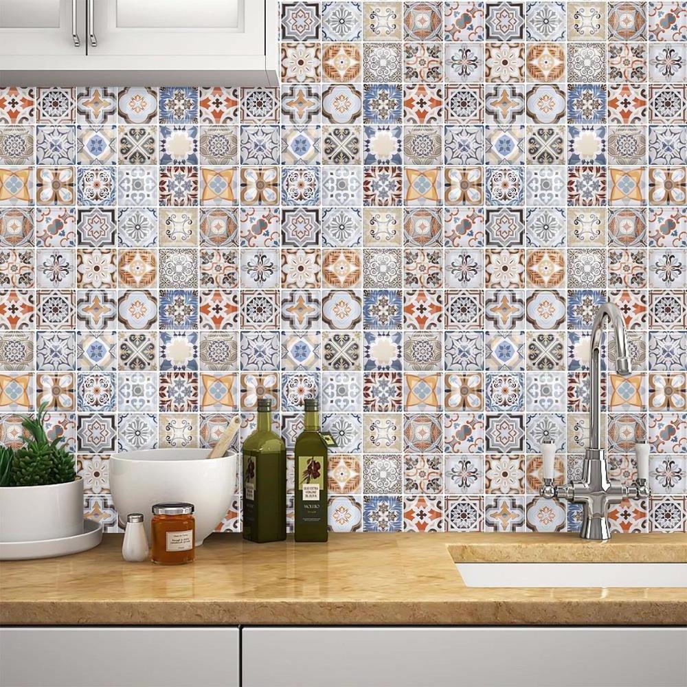 A cozy bathroom with vintage peel and stick tiles for backsplash